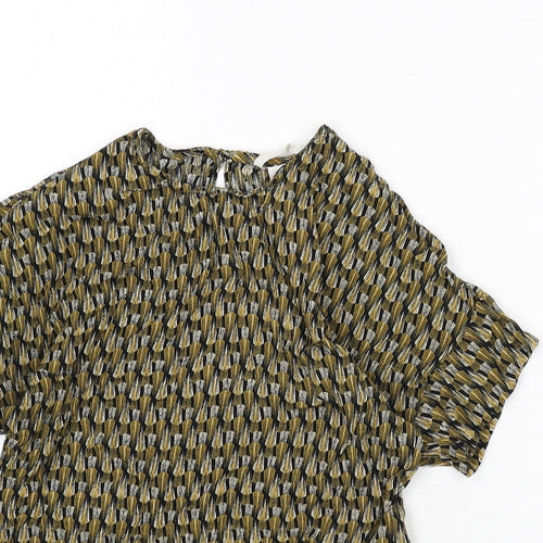 H&M Womens Multicoloured Geometric Viscose Cropped Blouse Size 8 Round Neck