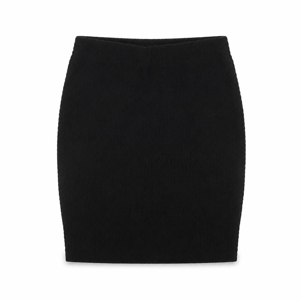 Front view of Marks & Spencer women’s black polyester bandage skirt, size UK 8