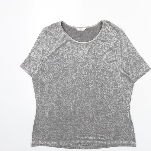 St Michael Womens Grey Paisley Acetate Basic T-Shirt Size 14 Round Neck