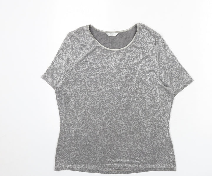 St Michael Womens Grey Paisley Acetate Basic T-Shirt Size 14 Round Neck