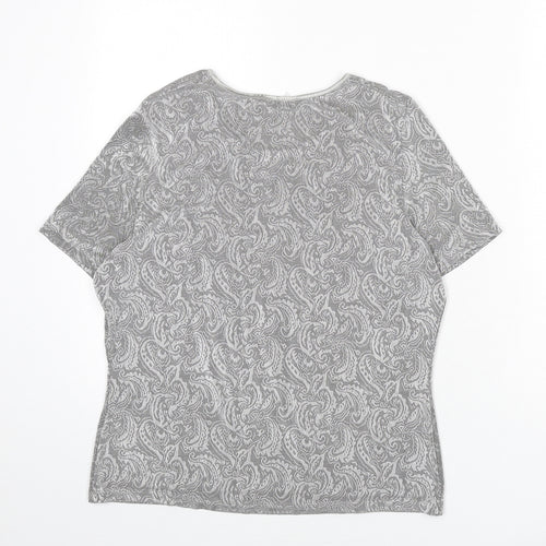 St Michael Womens Grey Paisley Acetate Basic T-Shirt Size 14 Round Neck