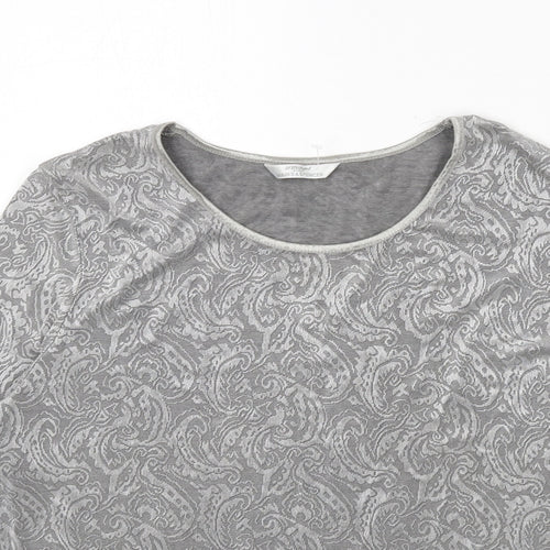 St Michael Womens Grey Paisley Acetate Basic T-Shirt Size 14 Round Neck