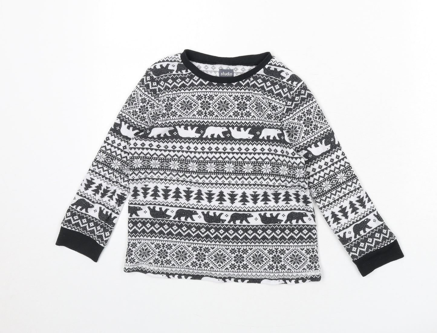 Studio Boys Grey Fair Isle Polyester Pyjama Top Size 6-7 Years Pullover - Christmas, Polar Bears