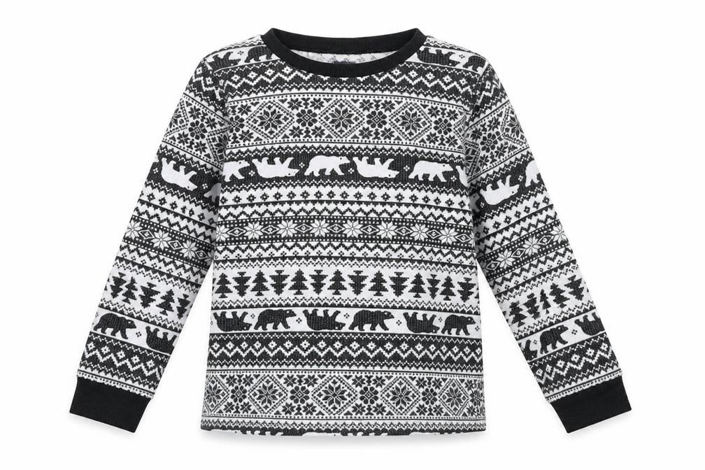 Front view of Studio boys’ grey fair isle polyester pyjama top, size 6-7, years pullover - christmas, polar bears