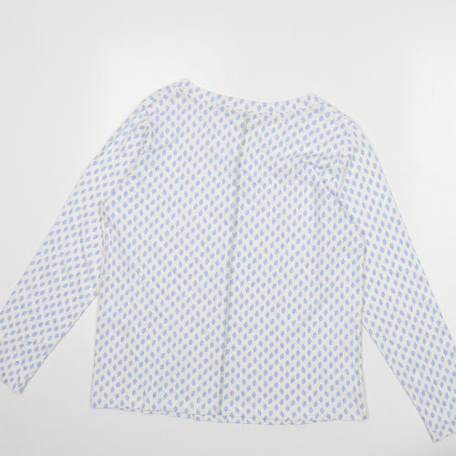 White Stuff Womens White Geometric 100% Cotton Basic T-Shirt Size 14 V-Neck - Leaf Print