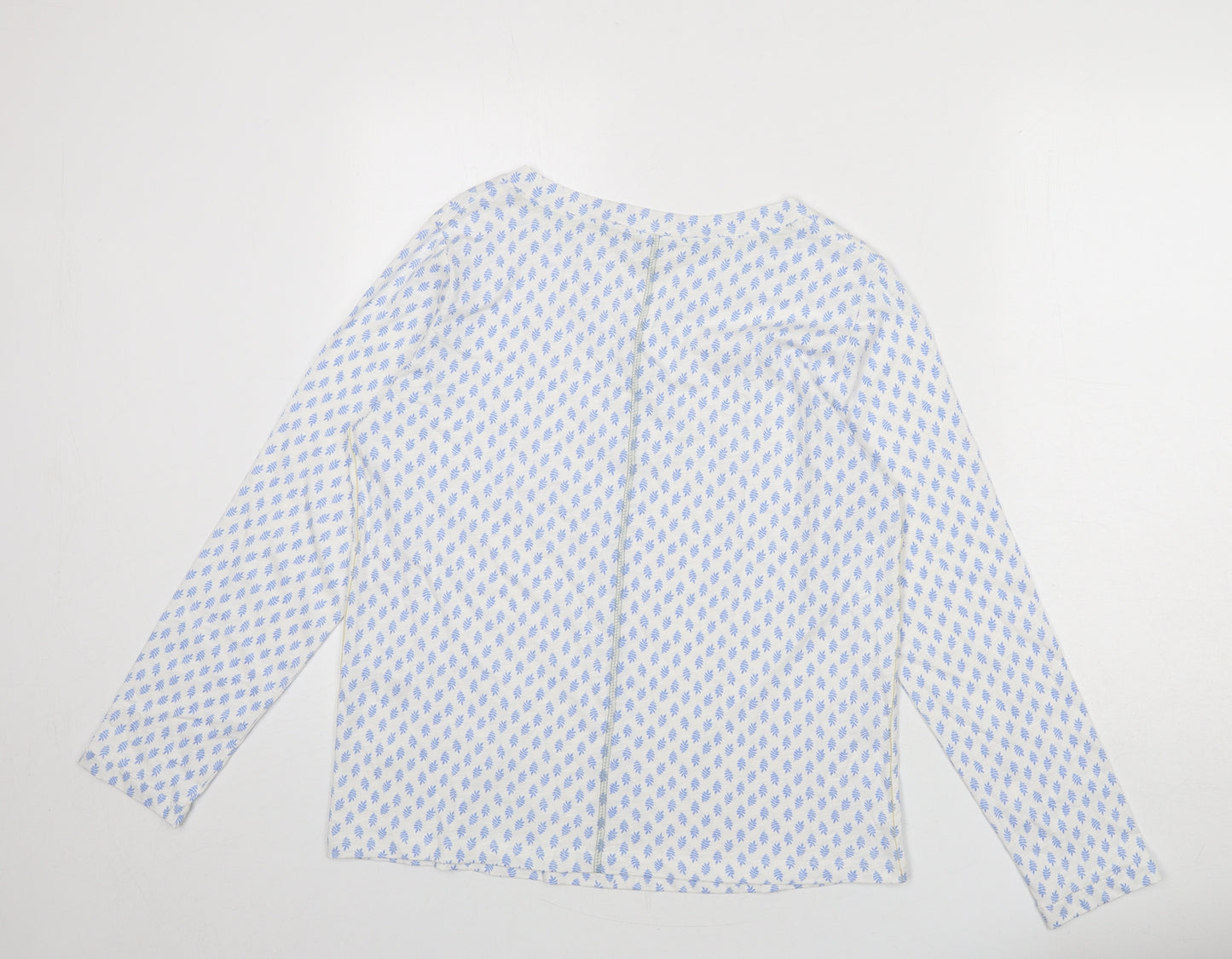 White Stuff Womens White Geometric 100% Cotton Basic T-Shirt Size 14 V-Neck - Leaf Print