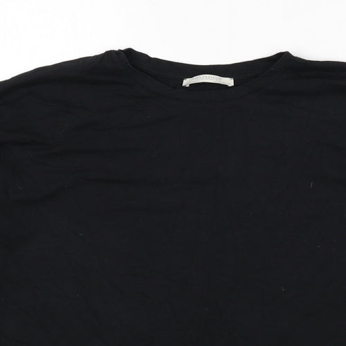 Zara Womens Black Polyester Basic T-Shirt Size M Round Neck - Tassles
