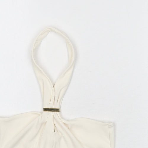 Mango Womens Ivory Polyester Cropped T-Shirt Size S Halter - Ribbed