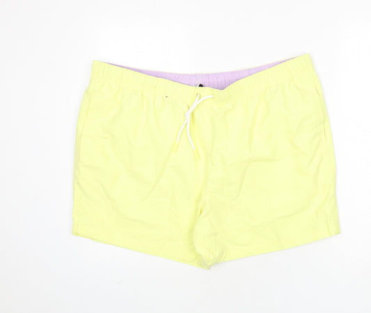 Marks and Spencer Mens Yellow Polyester Bermuda Shorts Size 3XL L6 in Regular Drawstring - Swim Shorts