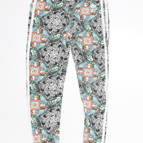 adidas Girls Multicoloured Animal Print Cotton Capri Trousers Size 11-12 Years L25 in Regular Pullover - Zebras, Parrots, Fish, Leggings