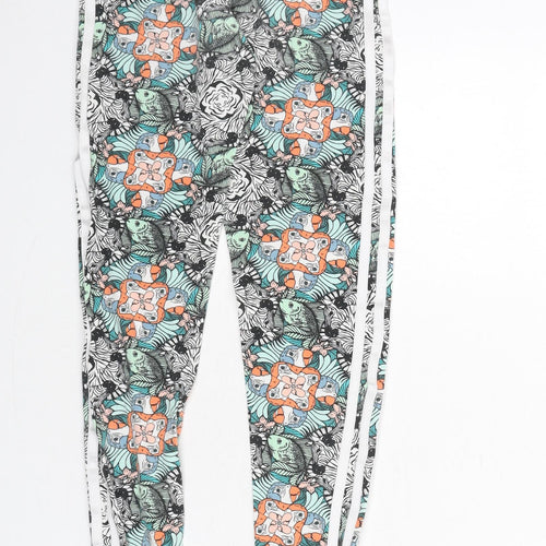 adidas Girls Multicoloured Animal Print Cotton Capri Trousers Size 11-12 Years L25 in Regular Pullover - Zebras, Parrots, Fish, Leggings