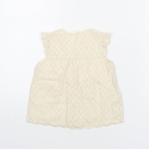 H&M Girls Beige Geometric 100% Cotton Basic Button-Up Size 12-18 Months Round Neck Button - Embroidered Detail