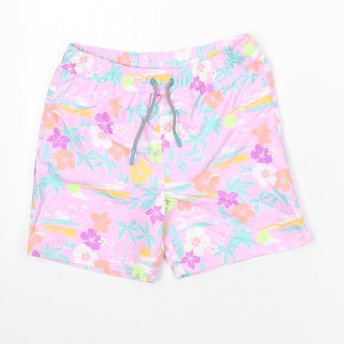Marks and Spencer Boys Multicoloured Geometric Polyester Bermuda Shorts Size 8-9 Years Regular Drawstring - Palm Trees, Flowers, Swim SHorts