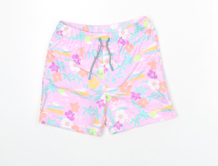 Marks and Spencer Boys Multicoloured Geometric Polyester Bermuda Shorts Size 8-9 Years Regular Drawstring - Palm Trees, Flowers, Swim SHorts