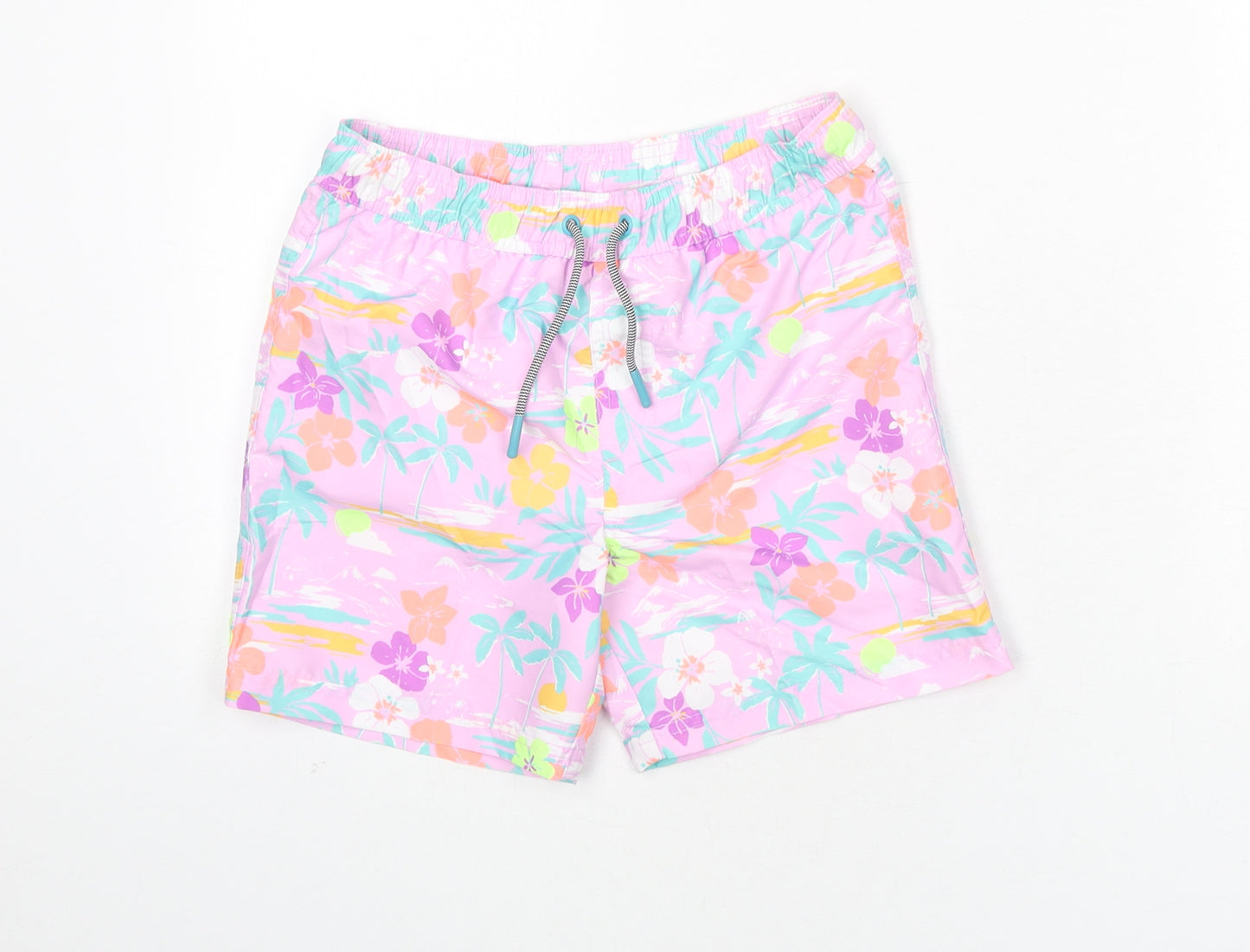 Marks and Spencer Boys Multicoloured Geometric Polyester Bermuda Shorts Size 8-9 Years Regular Drawstring - Palm Trees, Flowers, Swim SHorts