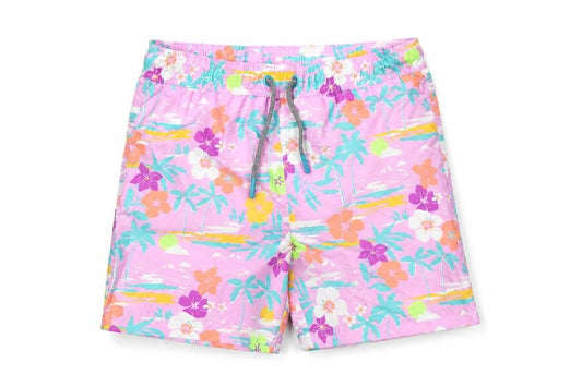 Marks and Spencer Boys Multicoloured Geometric Polyester Bermuda Shorts Size 8-9 Years Regular Drawstring - Palm Trees, Flowers, Swim SHorts