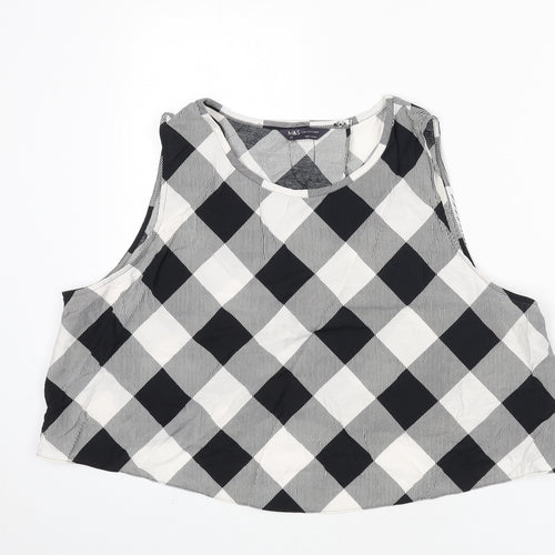 Marks and Spencer Womens Black Check Viscose Cropped Tank Size 22 Round Neck