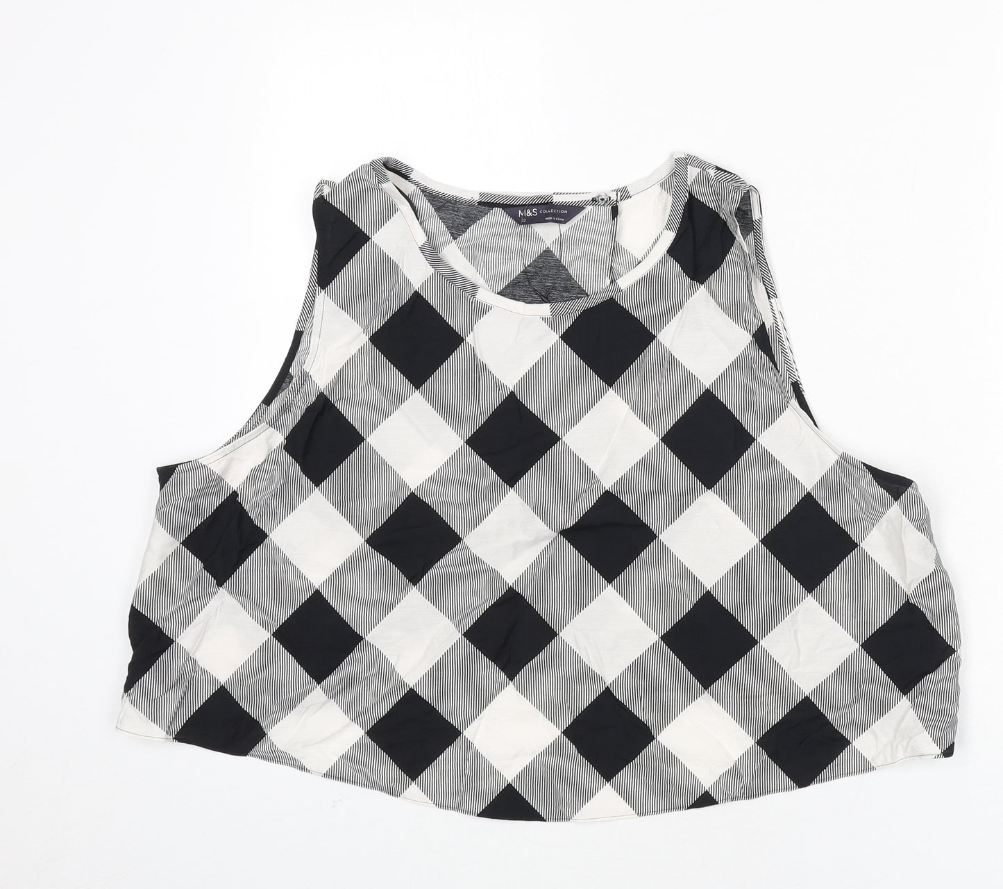 Marks and Spencer Womens Black Check Viscose Cropped Tank Size 22 Round Neck