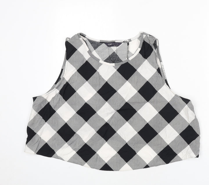 Marks and Spencer Womens Black Check Viscose Cropped Tank Size 22 Round Neck