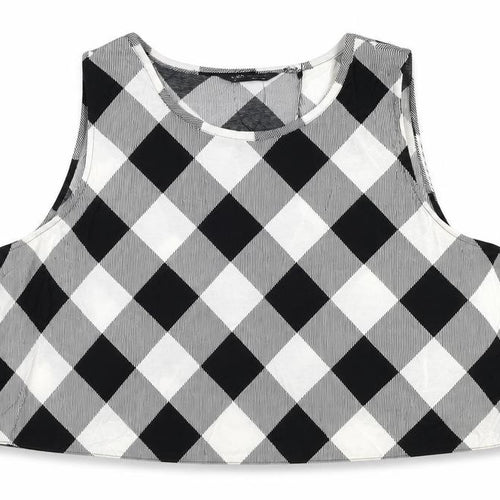 Marks and Spencer Womens Black Check Viscose Cropped Tank Size 22 Round Neck