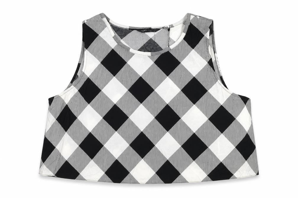 Marks and Spencer Womens Black Check Viscose Cropped Tank Size 22 Round Neck