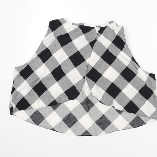 Marks and Spencer Womens Black Check Viscose Cropped Tank Size 22 Round Neck