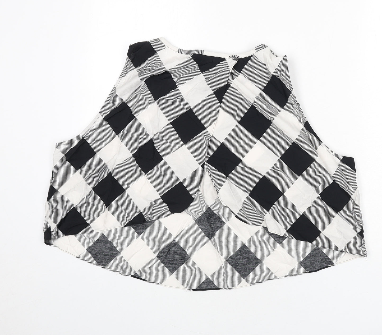 Marks and Spencer Womens Black Check Viscose Cropped Tank Size 22 Round Neck