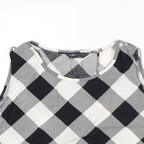 Marks and Spencer Womens Black Check Viscose Cropped Tank Size 22 Round Neck