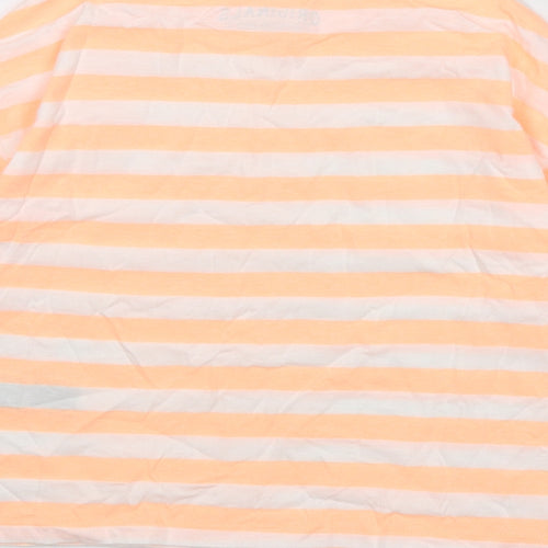 Marks and Spencer Boys Orange Striped Cotton Basic T-Shirt Size 7-8 Years Round Neck Pullover