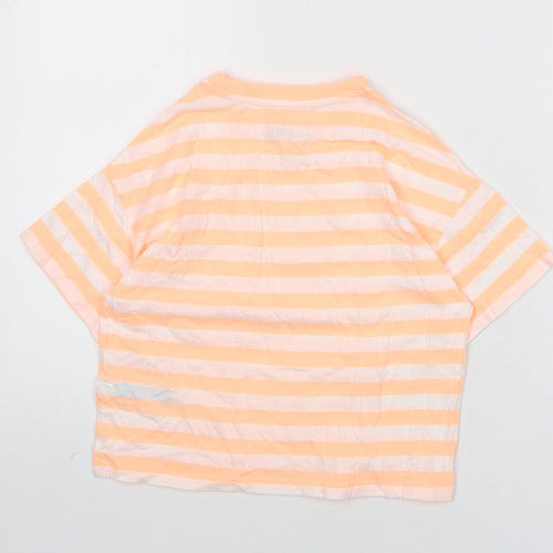 Marks and Spencer Boys Orange Striped Cotton Basic T-Shirt Size 8-9 Years Round Neck Pullover