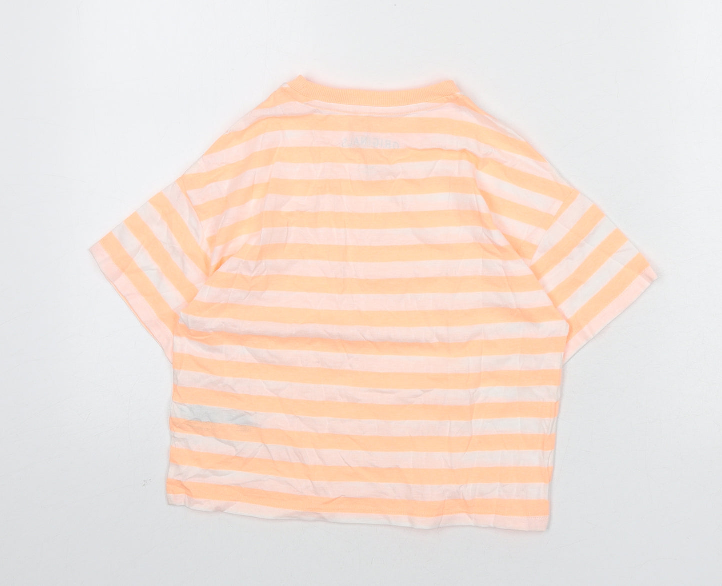 Marks and Spencer Boys Orange Striped Cotton Basic T-Shirt Size 8-9 Years Round Neck Pullover