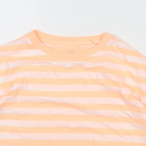 Marks and Spencer Boys Orange Striped Cotton Basic T-Shirt Size 8-9 Years Round Neck Pullover