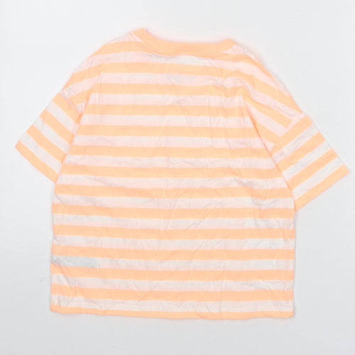 Marks and Spencer Boys Orange Striped Cotton Basic T-Shirt Size 9-10 Years Round Neck Pullover