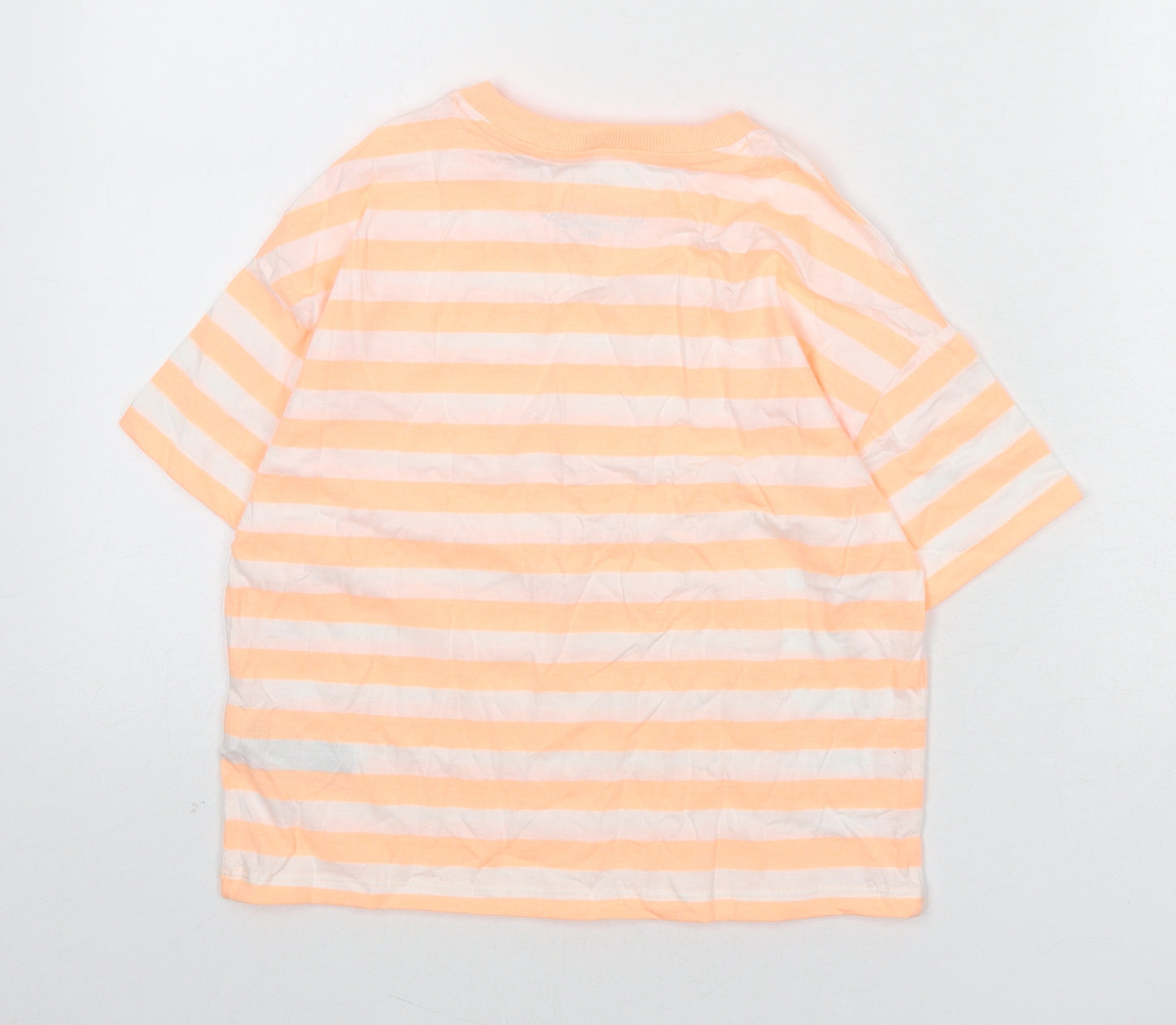 Marks and Spencer Boys Orange Striped Cotton Basic T-Shirt Size 9-10 Years Round Neck Pullover