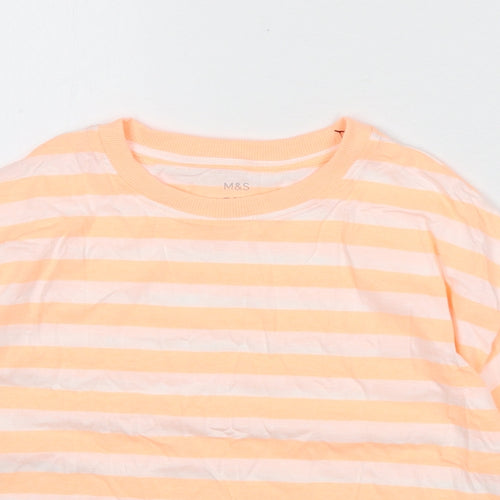 Marks and Spencer Boys Orange Striped Cotton Basic T-Shirt Size 9-10 Years Round Neck Pullover