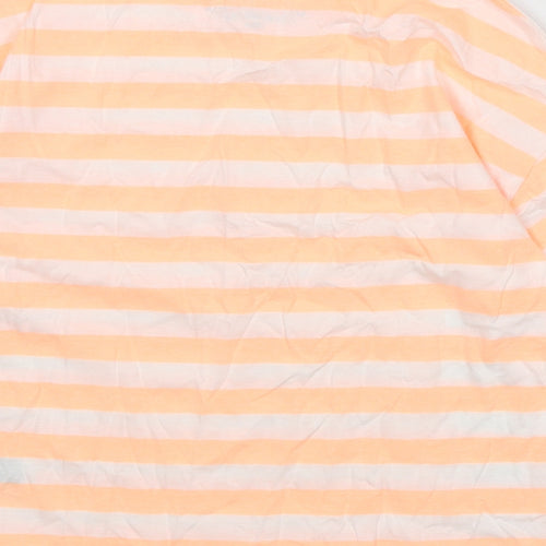 Marks and Spencer Boys Orange Striped Cotton Basic T-Shirt Size 9-10 Years Round Neck Pullover