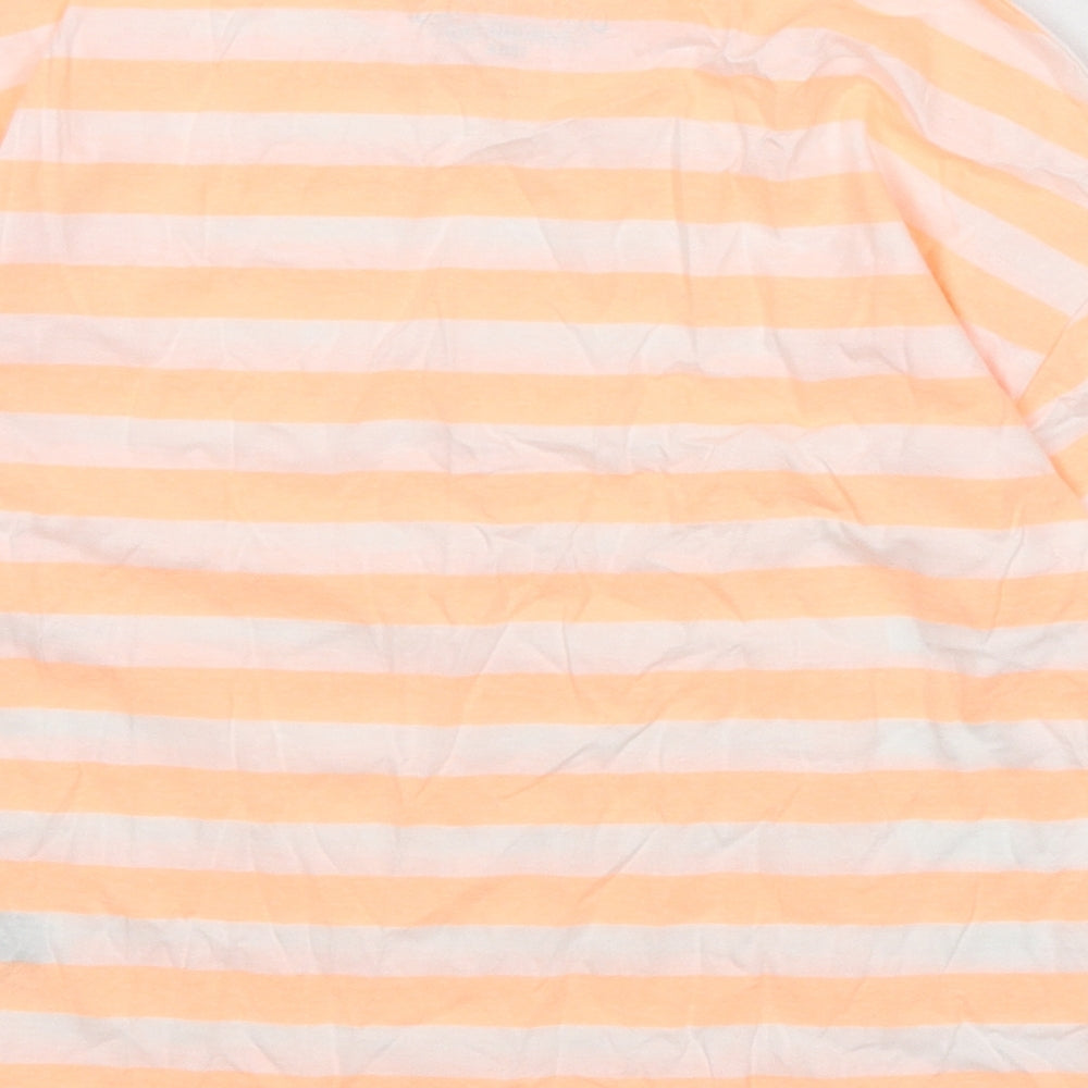 Marks and Spencer Boys Orange Striped Cotton Basic T-Shirt Size 9-10 Years Round Neck Pullover