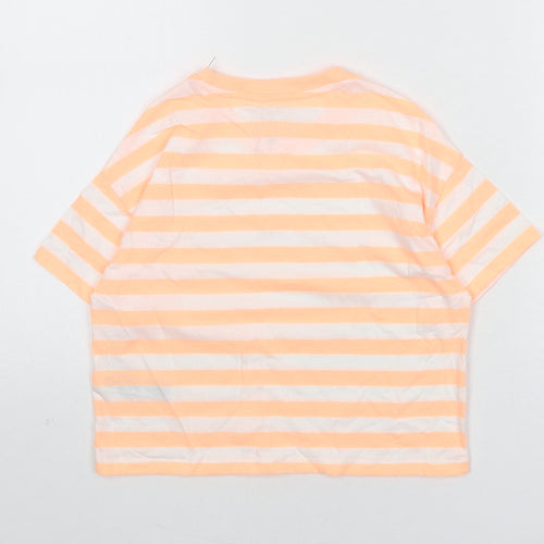 Marks and Spencer Boys Orange Striped Cotton Basic T-Shirt Size 8-9 Years Round Neck Pullover