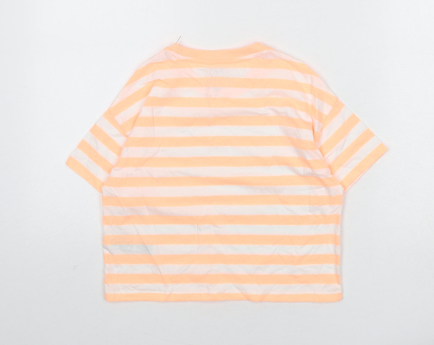 Marks and Spencer Boys Orange Striped Cotton Basic T-Shirt Size 8-9 Years Round Neck Pullover