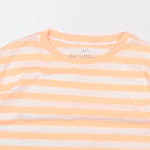 Marks and Spencer Boys Orange Striped Cotton Basic T-Shirt Size 8-9 Years Round Neck Pullover