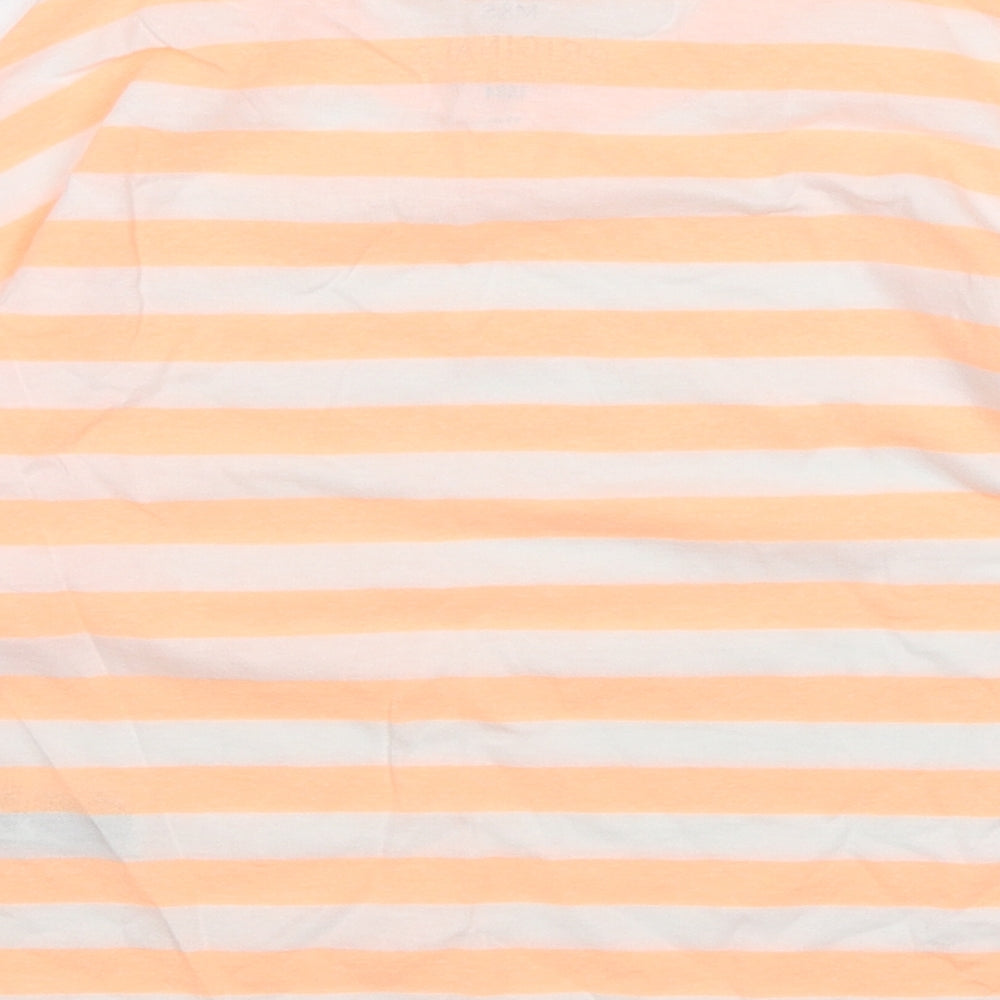 Marks and Spencer Boys Orange Striped Cotton Basic T-Shirt Size 8-9 Years Round Neck Pullover