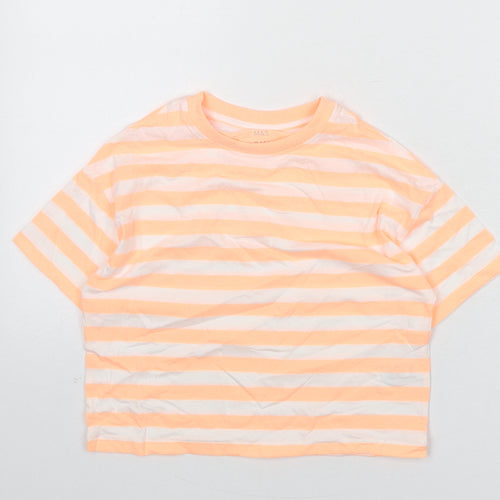 Marks and Spencer Boys Orange Striped Cotton Basic T-Shirt Size 7-8 Years Round Neck Pullover