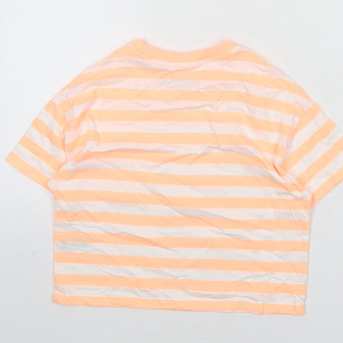 Marks and Spencer Boys Orange Striped Cotton Basic T-Shirt Size 7-8 Years Round Neck Pullover