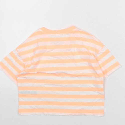 Marks and Spencer Boys Orange Striped Cotton Basic T-Shirt Size 6-7 Years Round Neck Pullover