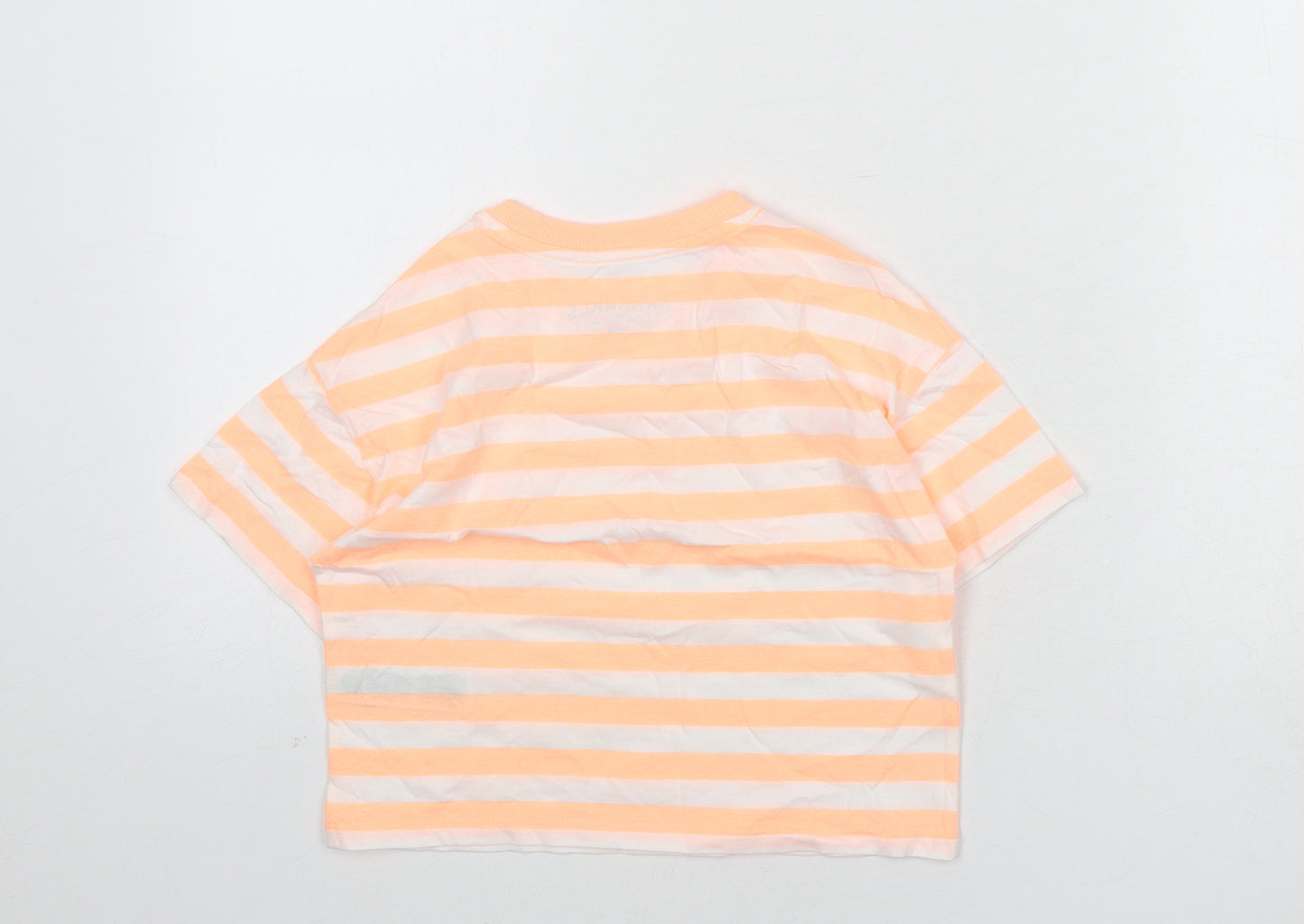 Marks and Spencer Boys Orange Striped Cotton Basic T-Shirt Size 6-7 Years Round Neck Pullover