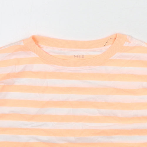 Marks and Spencer Boys Orange Striped Cotton Basic T-Shirt Size 6-7 Years Round Neck Pullover