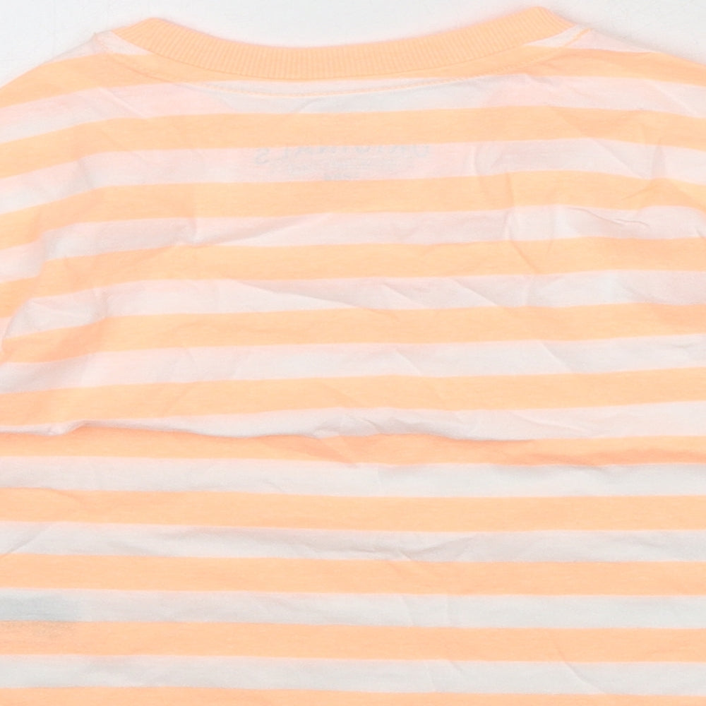 Marks and Spencer Boys Orange Striped Cotton Basic T-Shirt Size 6-7 Years Round Neck Pullover