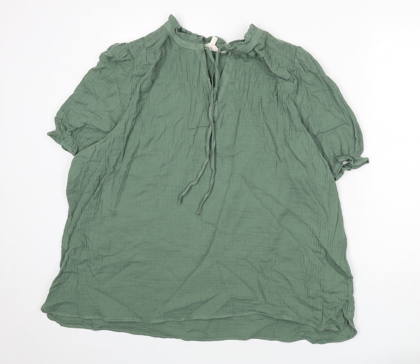 Per Una Womens Green Cotton Basic Blouse Size 20 V-Neck - Tie Detail