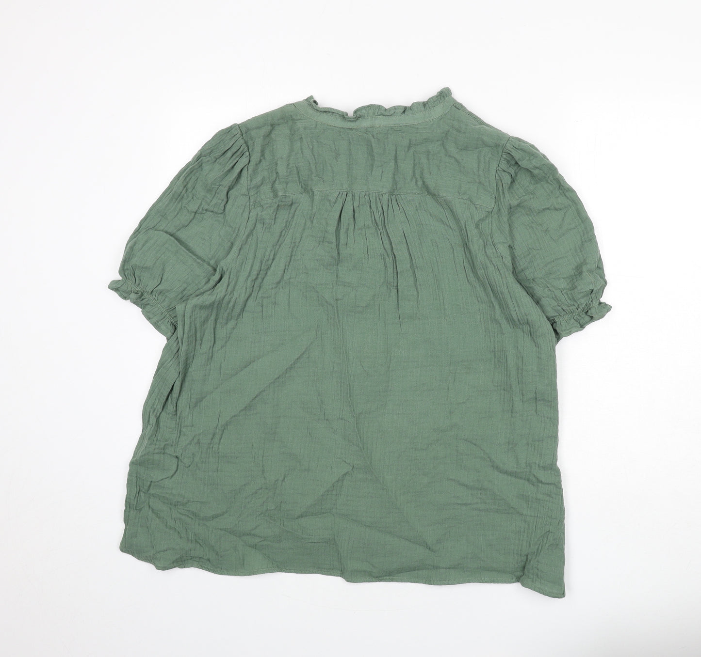 Per Una Womens Green Cotton Basic Blouse Size 20 V-Neck - Tie Detail