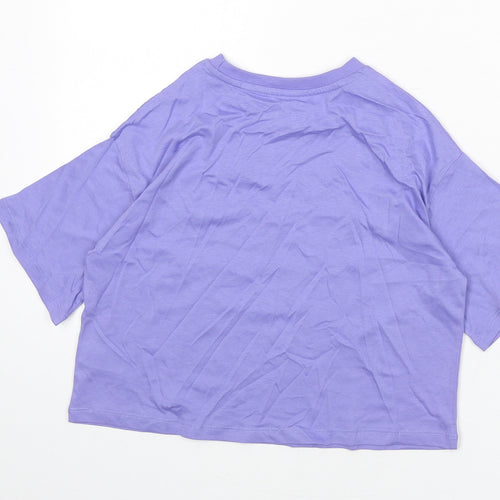 Marks and Spencer Girls Purple 100% Cotton Cropped T-Shirt Size 8-9 Years Round Neck Pullover - Peace Love Happiness